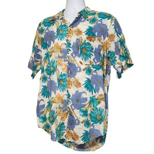 Private Stock Mens Large Floral Linen Cotton Short Sleeve Button Down Shirt USA
